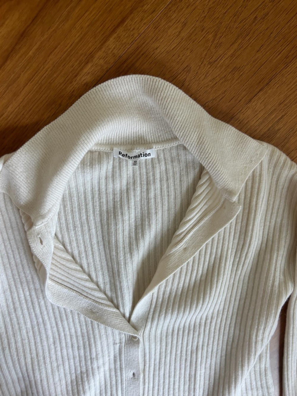 Reformation Cream Ribbed Button-Front Cardigan - Picture 5 of 5